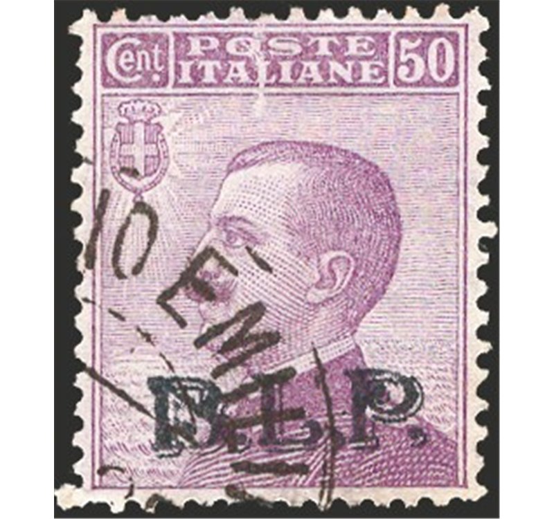 1922/23 - BLP 50 c. violetto soprast. del 2° tipo, n° 10. Cert.: Biondi. Cat. € 1.600 (U)