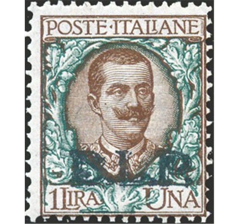 1922/23 - BLP Floreale 1 £ bruno e verde soprast. del 2° tipo in nero, n° 12. Cert.: Biondi. Cat. € 13.000 (**)
