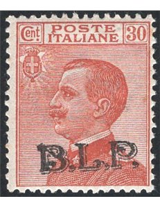 1923 - BLP 30 c. bruno arancio con soprast. nera del 3° tipo, n° 17. Firm.: AD - ED. Cert.: Apicella. Cat. € 875 (**)