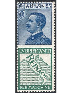 1922/24 - Pubblicitari Reinach 25 c. azzurro, n° 7. Firm.: Raybaudi - Chia. Cert.: IC. Cat. € 800 (**)
