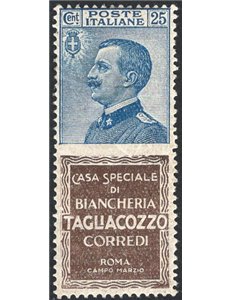 1924/25 - Pubblicitari Michetti 25 c. azzurro Tagliacozzo, n° 8. Firm.: Raybaudi. Cert.: IC. Cat. € 3.600 (**)