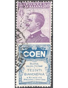 1922/24 - Pubblicitari Coen 25 c. violetto, n° 10. Cat. € 165 (U)