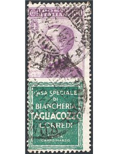1925 - Pubblicitari Tagliacozzo 50 c., n° 17. Cert.: IC. Cat. € 1.400 (U)