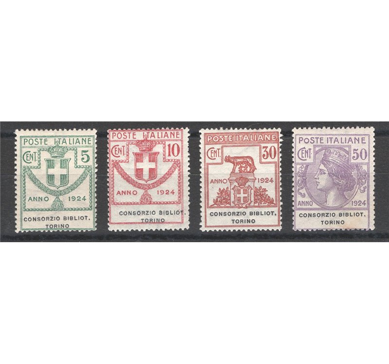1924 - Parastatali Consorzio Bibliot. Torino, serie n° 30/33. Cert.: IC. Cat. € 1.100 (**)