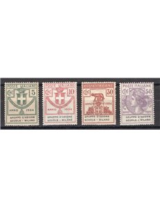 1924 - Parastatali Gruppo d'Azione Scuole Milano, serie n° 38/41 con ottima centratura. Cert.: Biondi. Cat. € 1.800 (**)