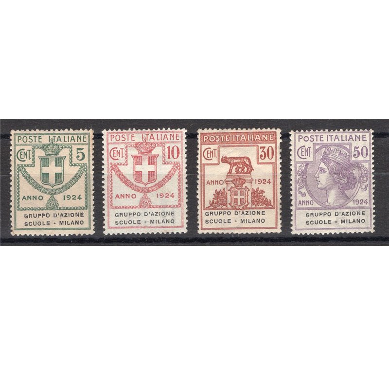 1924 - Parastatali Gruppo d'Azione Scuole Milano, serie n° 38/41 con ottima centratura. Cert.: Biondi. Cat. € 1.800 (**)