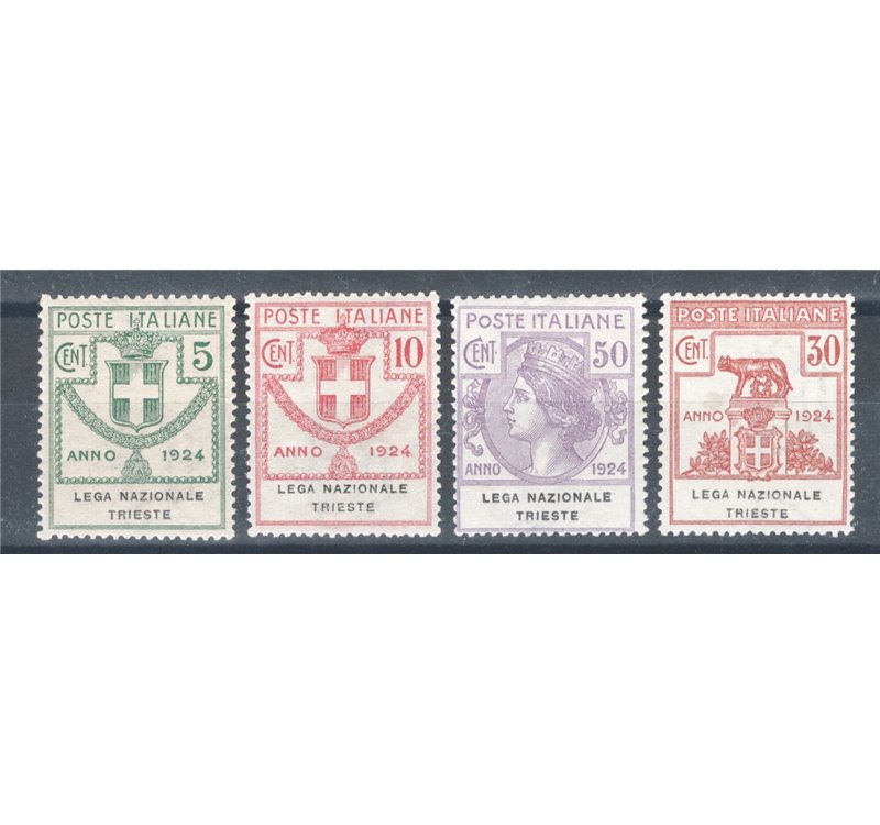 1924 - Parastatali Lega Nazionale Trieste, serie n° 42/45. Firm.: RD. Cert.: IC. Cat. € 4.800 (**)