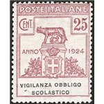 1924 - Parastatali Vigilanza Obbligo Scolastico 25 c. lilla bruno, n° 69. Cert.: IC. Cat. € 350 (**)