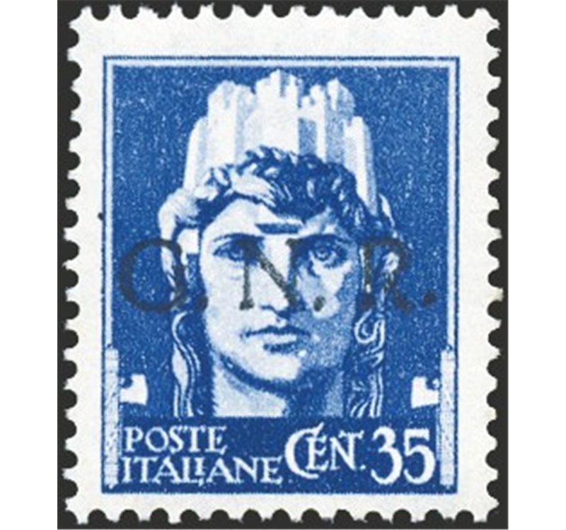 1944 - RSI Imperiale 30 c. bruno con soprast. di Verona in rosso anzichè nera, n° 476A. Cert.: Biondi. Cat. € 1.650 (**)