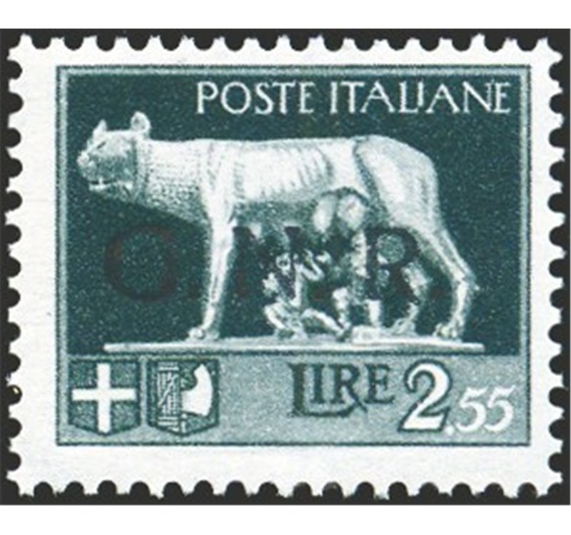 1944 - RSI Imperiale 2,55 £ con soprast. di Verona in nero anzichè rossa, n° 483A. Cert.: Biondi. Cat. € 1.300 (**)