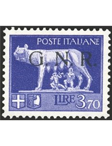 1944 - RSI Imperiale 3,70 £ violetto con soprast. di Brescia 1° tipo, n° 484I. Cert.: Cilio. Cat. € 800 (**)