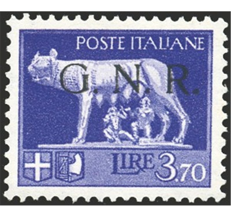 1944 - RSI Imperiale 3,70 £ violetto con soprast. di Brescia 1° tipo, n° 484I. Cert.: Cilio. Cat. € 800 (**)