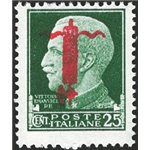 1944 - RSI Imperiale 25 c. verde con fascio rosso capovolto tipo "l", n° 490a. Cert.: Biondi. Cat. € 550 (**)