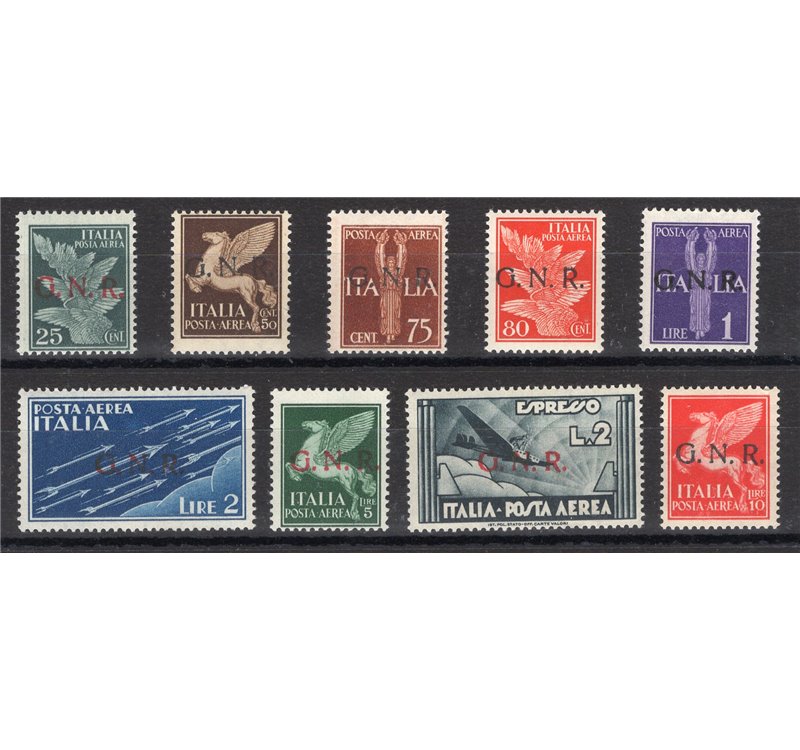 1944 - RSI P.A. Soggetti allegorici soprast. di Verona, serie n° 117/25. Cert.: Biondi. Cat. € 4.800 (**)