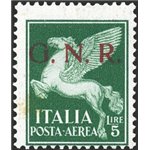 1944 - RSI P.A. Pegaso 5 £ verde soprast. di Brescia 1° tipo, n° 123I. Cert.: Carraro. Cat. € 600 (**)