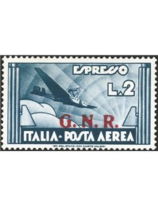 1944 - RSI P.A. Pegaso 2 £ adesia soprast. "G.N.R." 2° tipo, n° 125. Firm.: Raybaudi - G. Oliva. Cert.: Biondi. Cat. € 1.800 (*)
