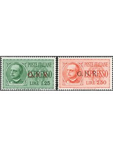 1943/44 - RSI Espressi soprast. di Verona, serie n° 19/20. Cert.: Biondi. Cat. € 750 (**)
