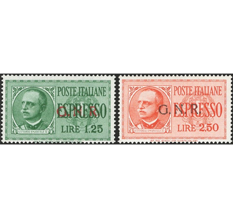 1943/44 - RSI Espressi soprast. di Verona, serie n° 19/20. Cert.: Biondi. Cat. € 750 (**)