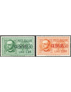 1943/44 - RSI Espressi soprast. di Verona ed errori di colore della stessa, 1,25 £ con soprast. nera, 2,50 £ con soprast. rossa,
