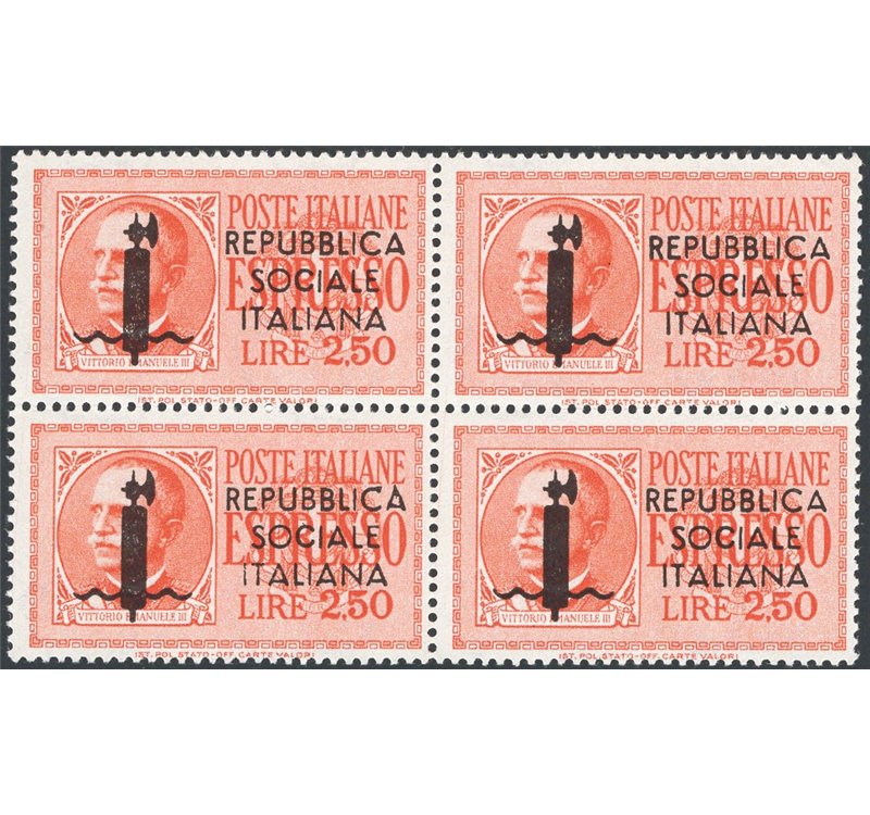 1944 - RSI Espressi 2,50 £ arancio soprast. di Verona e nitido decalco al verso, n° 22i. Cert.: IC. Cat. € 250+ (**)