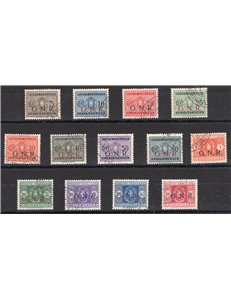 1944 - RSI Segnatasse soprast. GNR di Verona, serie n° 47/59 con annulli postumi di favore. Cert.: Biondi. Cat. € 5.500 (U)
