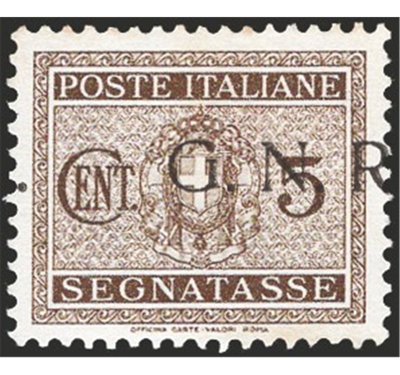 1944 - RSI Segnatasse con soprast. Brescia fortemente spostata a destra, n° 47/Ibaa. Firm.: Raybaudi. Cert.: IC. Cat. € 225 (**)