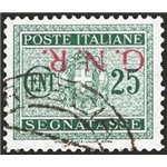1944 - RSI Segnatasse 25 c. verde con soprast. di Brescia capovolta, n° 50/Ia. Firm.: Caffaz - timbrino Scotto. Cert.: IC. Cat. 