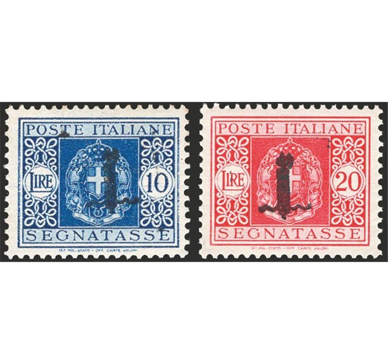 1944 - RSI Segnatasse soprast., serie n° 60/72. Firm.: Raybaudi. Cert.: IC. Cat. € 1.150 (**)