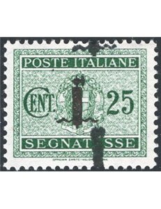 1944 - RSI Segnatasse 25 c. verde con doppia soprast. del fascetto, n° 63b. Firm.: Raybaudi. Cat. € 140 (**)