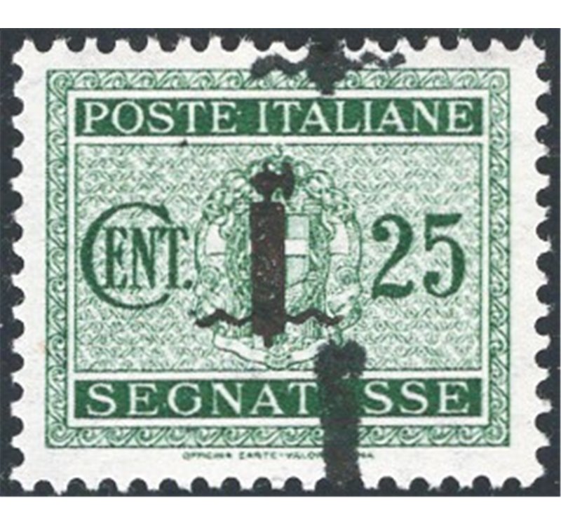 1944 - RSI Segnatasse 25 c. verde con doppia soprast. del fascetto, n° 63b. Firm.: Raybaudi. Cat. € 140 (**)