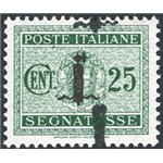 1944 - RSI Segnatasse 25 c. verde con doppia soprast. del fascetto, n° 63b. Firm.: Raybaudi. Cat. € 140 (**)