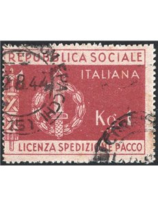 1944 - RSI Franchigia militare per pacchi fino ad 1 chilo, n° 1 con annullo originale e data ben visibile. Firm.: Chia. Cert.: I