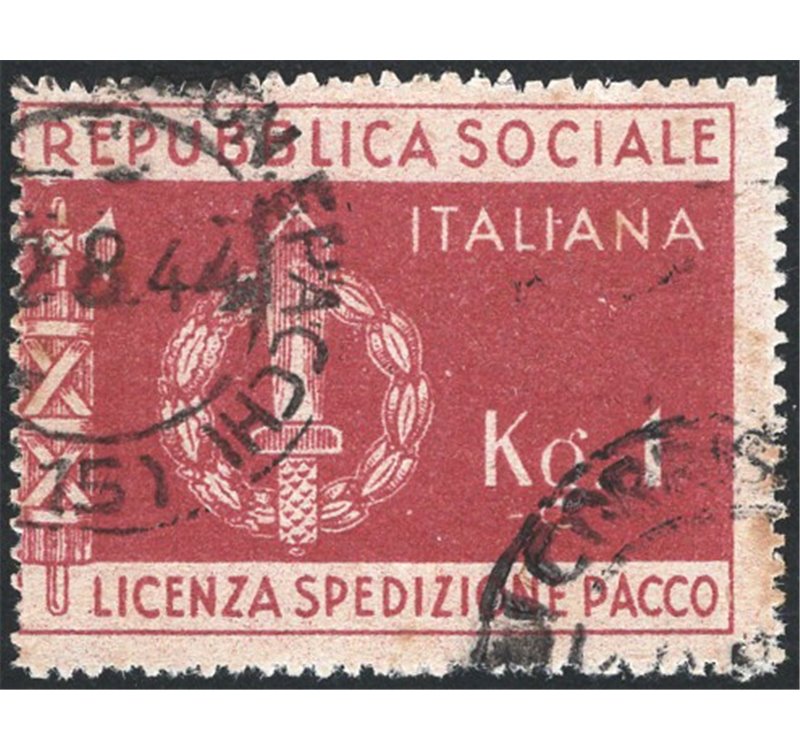 1944 - RSI Franchigia militare per pacchi fino ad 1 chilo, n° 1 con annullo originale e data ben visibile. Firm.: Chia. Cert.: I