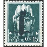 1944 - RSI Saggio imperiale 15 c. verde grigio con soprast. in nero tipo "l", n° P11. Cert.: Biondi. Cat. € 650 (**)