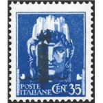 1944 - RSI Saggio imperiale 35 c. azzurro con soprast. in nero tipo "l", n° P12. Cert.: Biondi. Cat. € 650 (**)