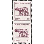 1944 - Luogotenenza Lupa 50 c. in coppia verticale senza filigrana non dent. in centro orizzontalmente, n° 515Aac. Cert.: Biondi