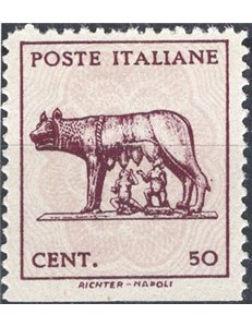 1944 - Luogotenenza Lupa 50 c. senza filigrana non dent. in basso, n° 515Av. Cat. € 130 (**)