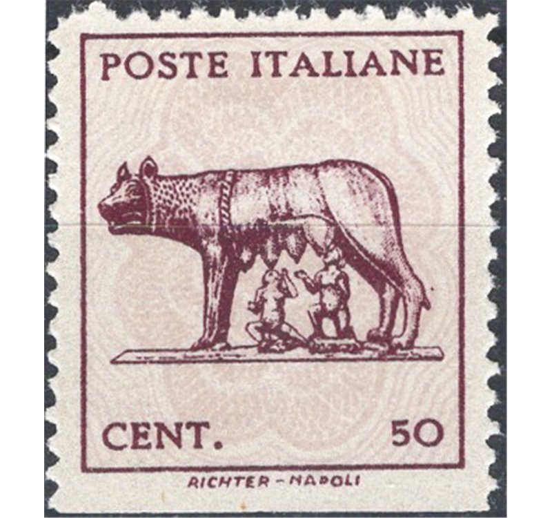 1944 - Luogotenenza Lupa 50 c. senza filigrana non dent. in basso, n° 515Av. Cat. € 130 (**)