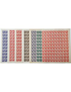 1944 - Luogotenenza Imperiale in fogli con filigrana ruota, n° 529/35 (20 c. rosso n° 529 staccato al centro). Cat. € 2.000 (**)