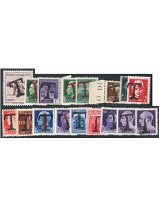 1944 - Luogotenenza insieme di 17 francobolli: Imperiale, Lupa, Pegaso e Monumenti Distrutti con soprast. “T” grande, segnatasse