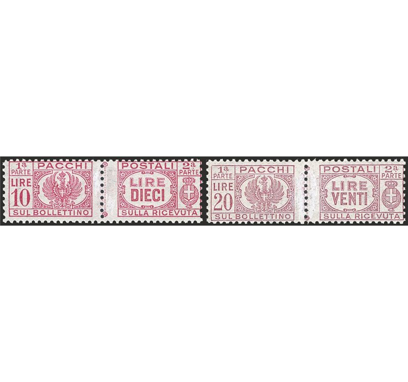1945 - Luogotenenza Pacchi postali soprast., serie n° 60/65. Cert.: IC. Cat. € 450 (**)