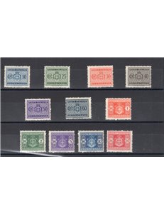 1945 - Luogotenenza Segnatasse filigrana ruota, serie n° 86/96. Cat. € 250 (**)