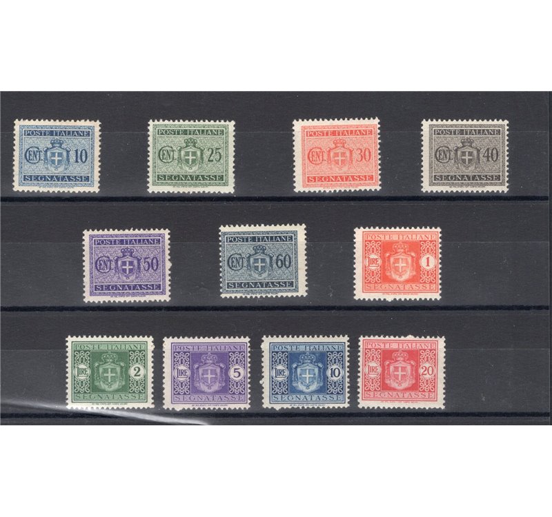 1945 - Luogotenenza Segnatasse filigrana ruota, serie n° 86/96. Cat. € 250 (**)