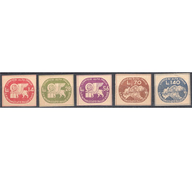 1945 - Luogotenenza Coralit Leone di S. Marco, serie n° 3/7. Cert.: IC. Cat. € 280 (**)