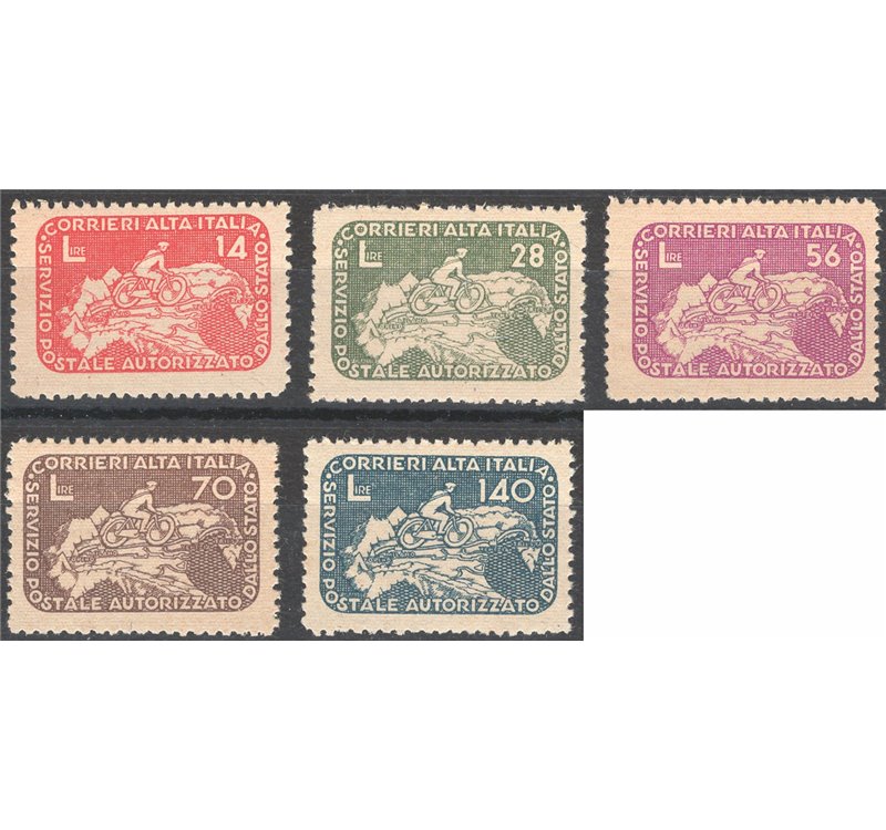 1945 - Luogotenenza Coralit Ciclista, serie n° 8/12. Cert.: IC. Cat. € 320 (**)