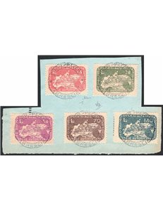 30/6/1945 - Luogotenenza Coralit Ciclista su frammento con annulli di Brescia dell'ultimo giorno di validità, serie n° 8/12. Fir