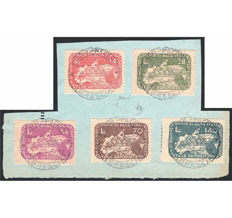 30/6/1945 - Luogotenenza Coralit Ciclista su frammento con annulli di Brescia dell'ultimo giorno di validità, serie n° 8/12. Fir