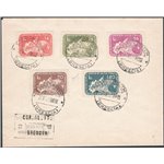 1945 - Luogotenenza Servizi Privati Autorizzati Coralit Ciclista, serie n° 8/12 su busta filatelica annullata l'ultimo giorno de