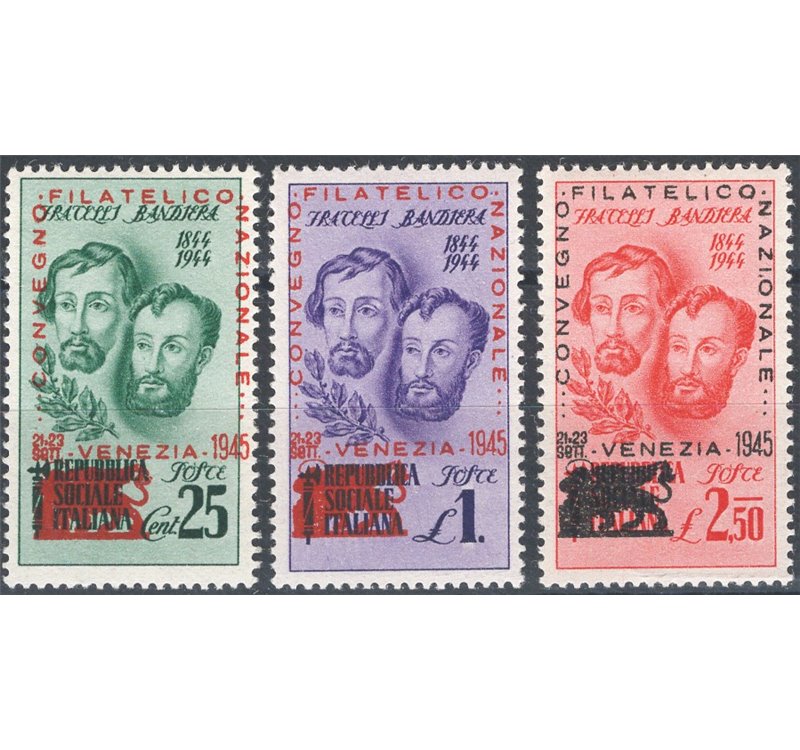 21/9/1945 - Luogotenenza Fratelli Bandiera con soprast. privata “Convegno Filatelico Nazionale 21-23 Sett - Venezia 1945” e leon