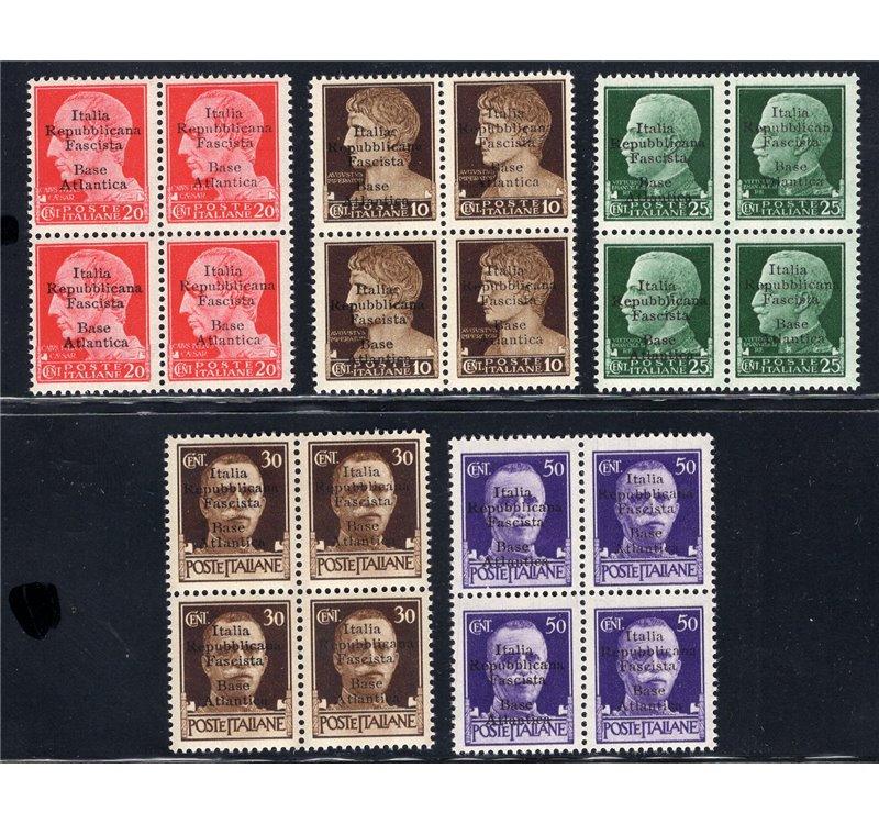 Emissioni Locali - Base Atlantica - 1943 - Imperiale soprast., serie n° 6 + 8/11 in quartina. Cert.: IC. Cat. € 3.300+ (**)